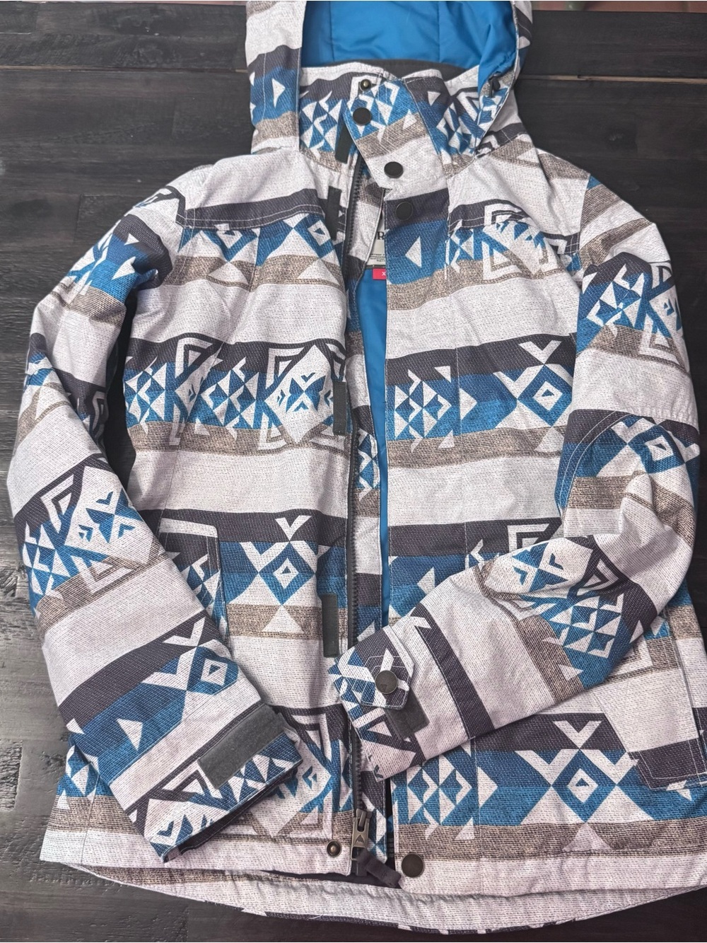 Burton Women's Geo-Print Ski Jacket in Blue, Gray & Brown